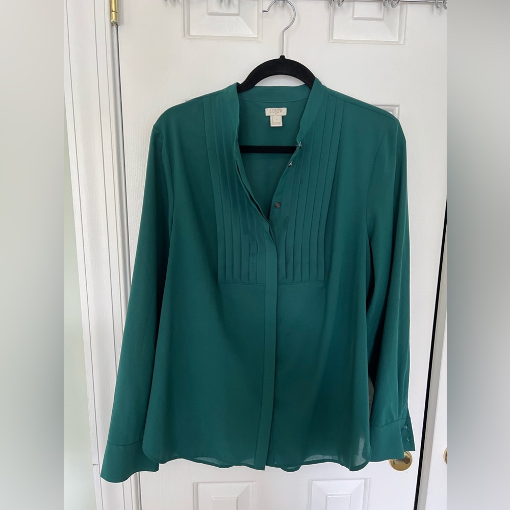 J.Crew Drapey Tuxedo Shirt. Hunter Green